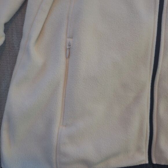 LL Bean Jacket Womens Medium Ivory Full Zip Lightweight Fleece Mock Neck Logo - Picture 4 of 16